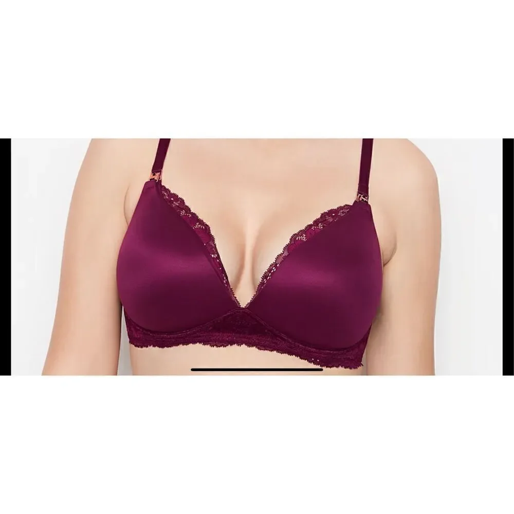 Victoria’s Secret lace wing wireless bra 38DDD in ￼ burgundy/Wine color